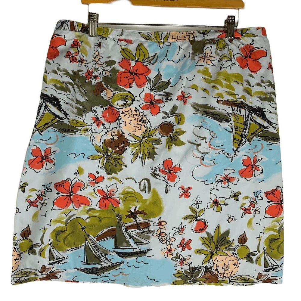 Casual Corner Women's size 1X Floral Sailboat water A-line Mini Skirt
